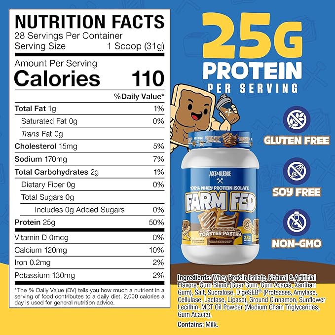 Axe & Sledge Farm Fed 100% Whey Protein Isolate | 25g Protein | Low Carb, Low Sugar, Gluten Free |