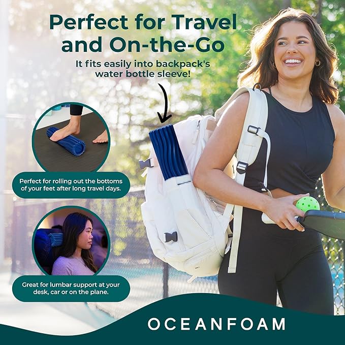 Oceanfoam Ripple Travel Foam Roller (11" x 3.35") Firm Mini Foam Roller for Physical Therapy, Deep