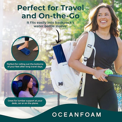 Oceanfoam Ripple Travel Foam Roller (11" x 3.35") Firm Mini Foam Roller for Physical Therapy, Deep