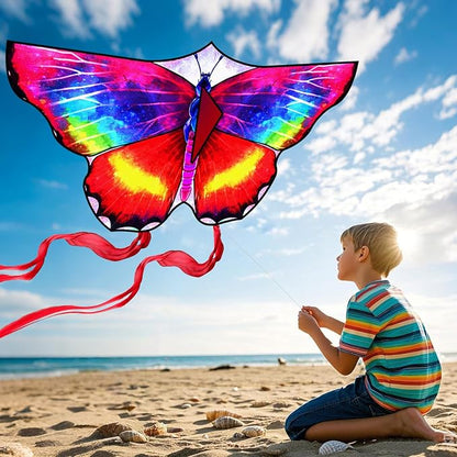 Large Butterfly Kite for Kids & Adults, 55" x 28" Easy to Fly Single Line Kite for Kids Ages 4-8