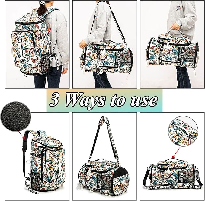 Gym Duffle Bag Backpack with Shoe Compartment,4 ways Travel Backpack for Women and