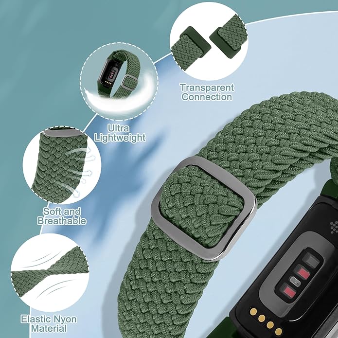 Braided Band Compatible with Fitbit Charge 6/Fitbit Charge 5, Soft Nylon Solo Loop Adjustable