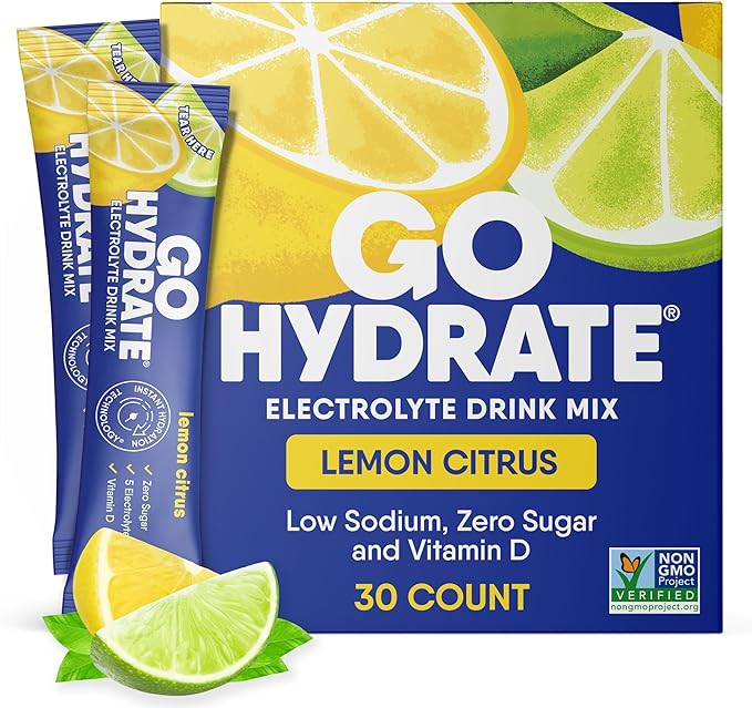 GoHydrate Instant Hydration Powder Packets - Low Sodium Electrolytes Drink Mix - Natural Hydration