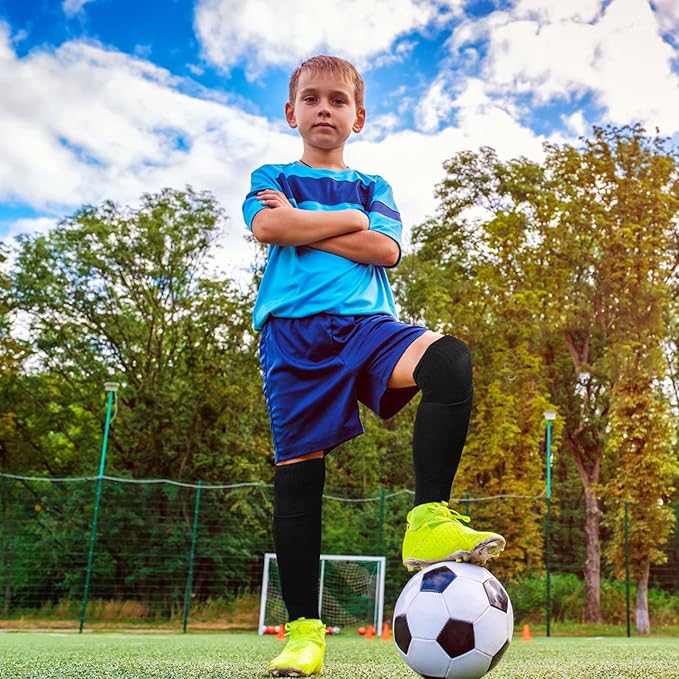 Youth Soccer Shin Guard Socks, Built-in Protective Pads, Kids Knee High Football Athletic Team