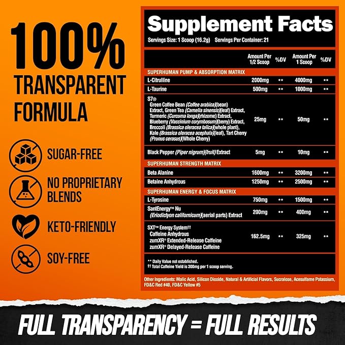 ALPHA LION Superhuman Pre Workout Powder, Beta Alanine, L-Taurine & Tri-Source Caffeine for