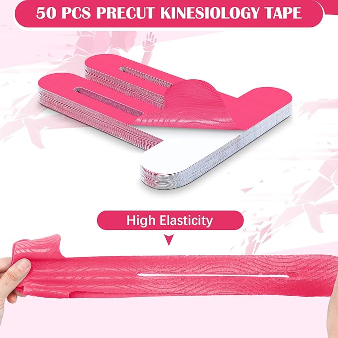 50 Pcs Precut Kinesiology Tape for Knees Pain Relief Elastic Waterproof Athletic Knee Tape for
