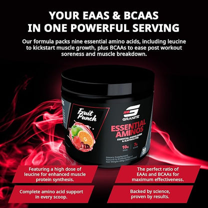 Granite Essential Amino Acids Powder for Muscle Recovery and Growth with 10g EAAs and 7g BCAAs
