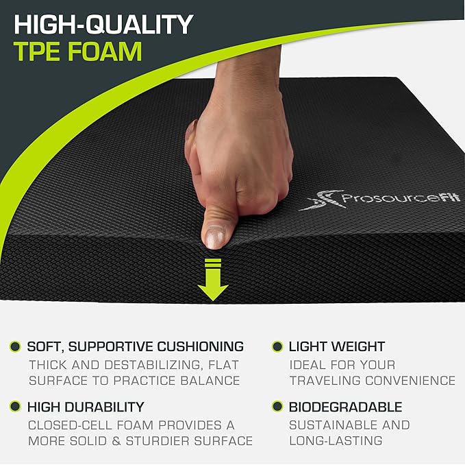 ProsourceFit Exercise Balance Pad ??Non-Slip Cushioned Foam Mat & Knee Pad for Fitness and