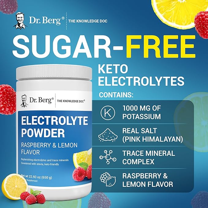 Dr. Berg Zero Sugar Hydration Keto Electrolyte Powder - Enhanced w/ 1000 mg of Potassium & Real