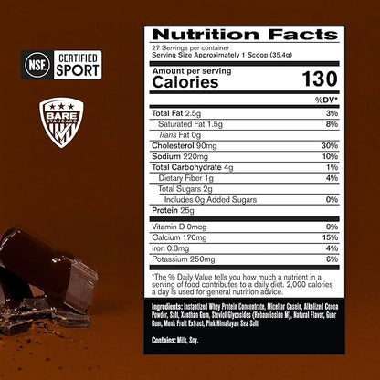 BARE PERFORMANCE NUTRITION, BPN Whey Protein + Casein Protein Powder Blend, Fudge Chocolate, 25g
