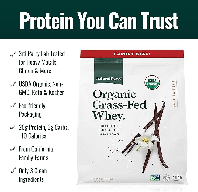 Natural Force Grass Fed Organic Whey Protein Powder ??Non GMO Verified, Humane Certified & Lab