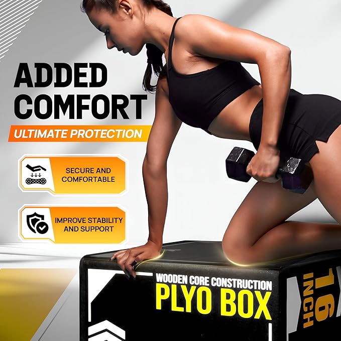 Yes4All 3-in-1 Soft-Padded Plyo Box With Wooden Core, Non-Slip Multi-Use Cushioned Plyometric Jump