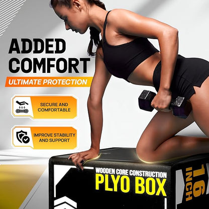 Yes4All 3-in-1 Soft-Padded Plyo Box With Wooden Core, Non-Slip Multi-Use Cushioned Plyometric Jump