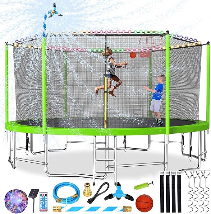 Upgraded 16FT 15FT 14FT 12FT 10FT 8FT Trampoline Outdoor with Basketball Hoop and Net, Capacity for