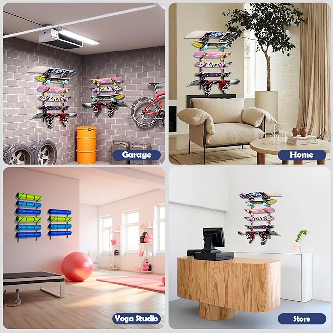 Skateboard Rack Wall Mount ??Skateboard Wall Hanger, Snowboard Display Wall Mount, Ski Holder |