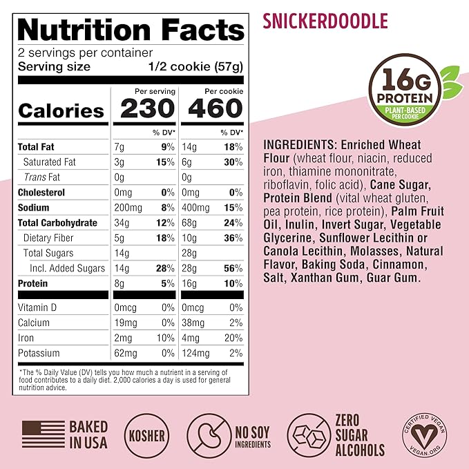 Lenny & Larry's The Complete Cookie, Snickerdoodle, Soft Baked, 16g Plant Protein, Vegan, Non-GMO