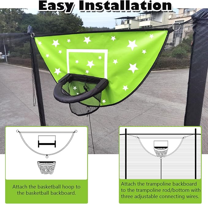 Trampoline Basketball Hoop, Attachment with Pump and Mini Ball, Universal Trampoline Accessories