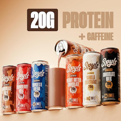 High Protein Milk - 6 Flavor Variety Pack with 60mg Caffeine & 20g Protein - 90 Calories, Ready to