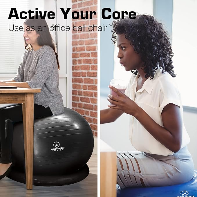 ProBody Pilates Yoga Ball Chair, Exercise Ball Chair with Base or Stand for Home Office Desk