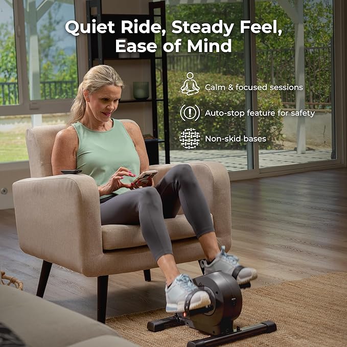 Sunny Health & Fitness Smart Under-Desk Bike Exerciser, Low-Impact Cardio Cycling Equipment for