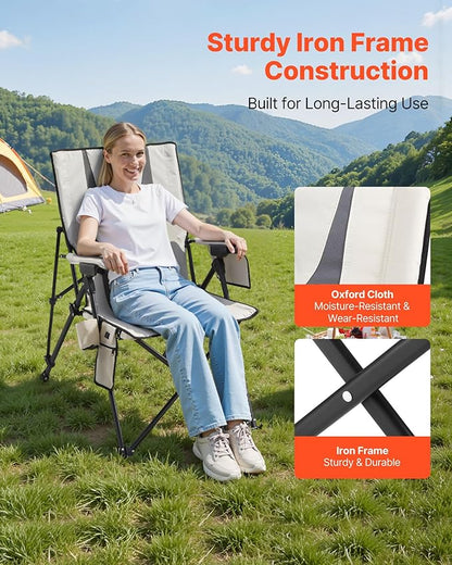 VEVOR Heated Camping Chair, 3 Heat Settings, High Back Folding Camping Chair, Supports 260lbs, Full