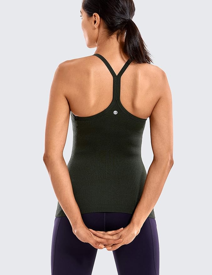 CRZ YOGA Seamless Workout Tank Tops for Women Racerback Athletic Camisole Sports Shirts with Built