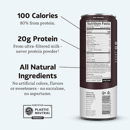 Slate Milk - High Protein Milk Shake - Dark Chocolate - Lactose Free, 20g Protein, 1g Sugar, 100
