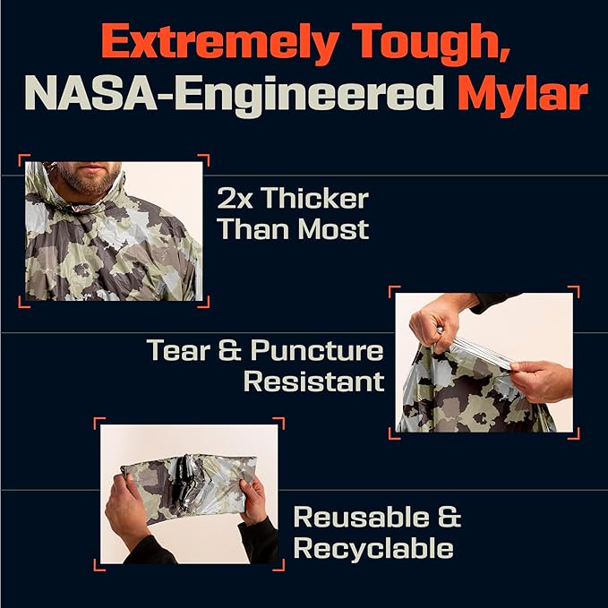 PREPARED4X Emergency Poncho and Mylar Blanket Liner - Waterproof, Wind-Resistant Outdoor Rain