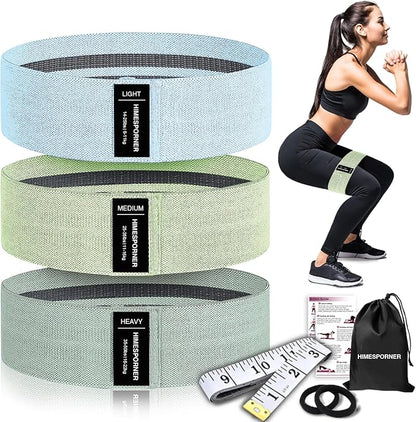 Wide Fabric Resistance Bands for Working Out, 3 Level Non-Slip Exercise Booty Bands for Women & Men