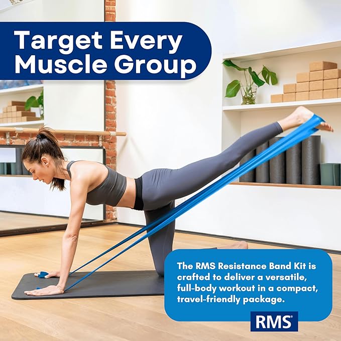 RMS Resistance Bands with Instruction Guide & Carry Bag - Latex Free Exercise Band for Working Out