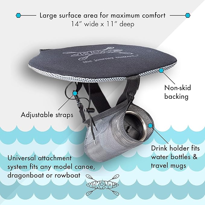 Cushioned Seat Pad, Gel Seat Pad for Canoes with Water Bottle/Thermos Holder, Portable Seat Cushion