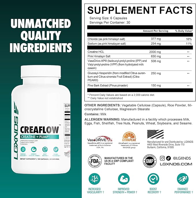 Creaflow Stim-Free Creatine Pills | Support Muscle Gain, Performance, Strength and Workout Recovery