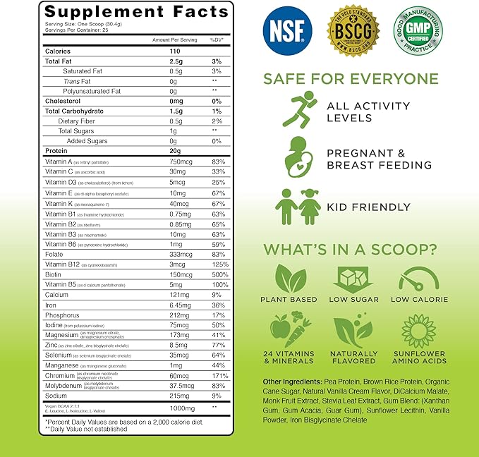 TRU Supplements Plant Based Protein Powder, BCAA, EAA, 20g Vegan Brown Rice & Pea Protein, 100