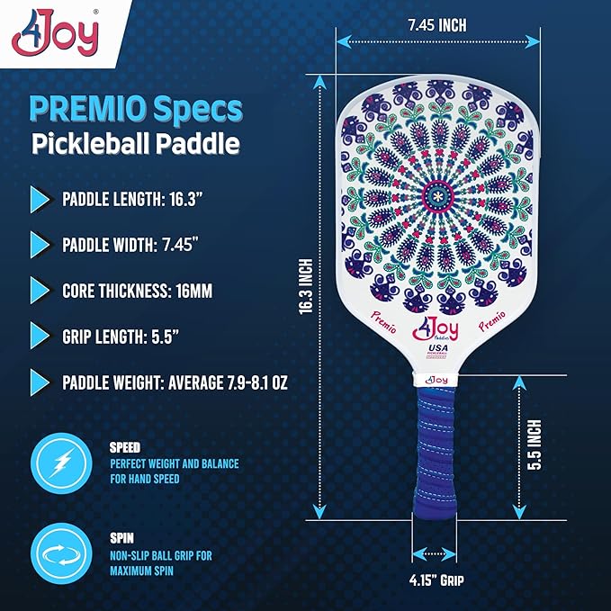 4Joy Pickleball Paddle Premio Series - Thermoformed Premium T700 Carbon Fiber Pickleball Paddless