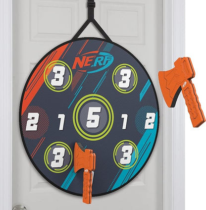 NERF Lumberjack Toss Axe Throw - Back-of-Door Axe Tossing Target with 2 Foam Axes - Great for Game