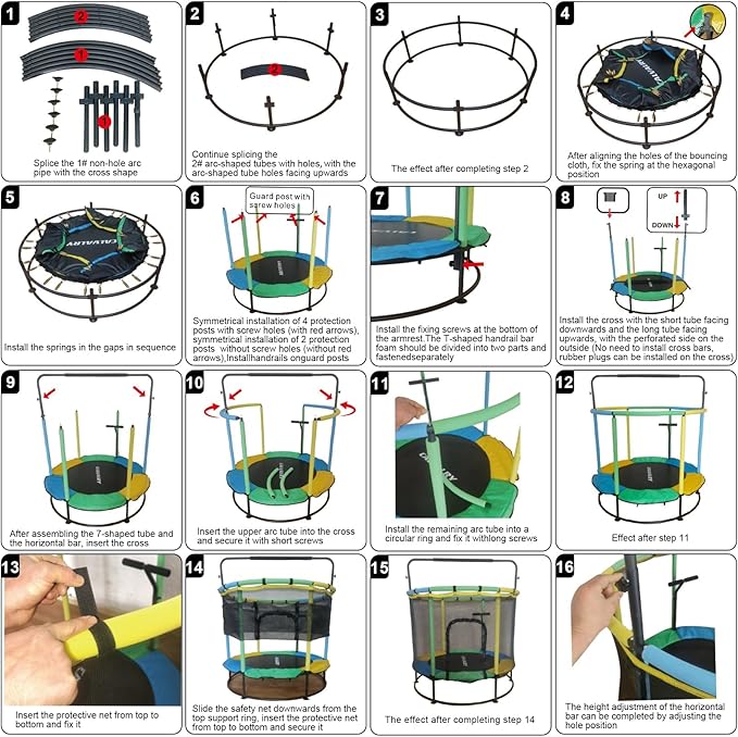Trampoline for Kids, Full Anti-Rust 440lbs Anti-Rollover Round Bottom Toddler Trampoline