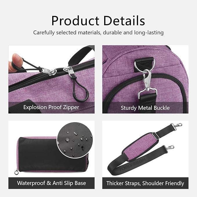 TOPDesign Gym Bag for Women & Men, Unisex Duffel Bag with Shoe Compartment & Wet Pocket for Travel