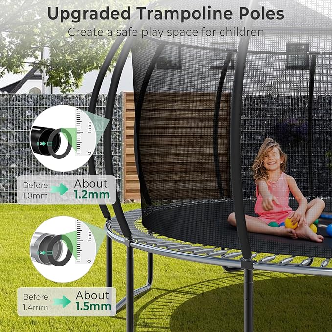 12 14 15 16FT Trampoline Outdoor with Basketball Hoop, Trampoline with Lights for Kids and Adults