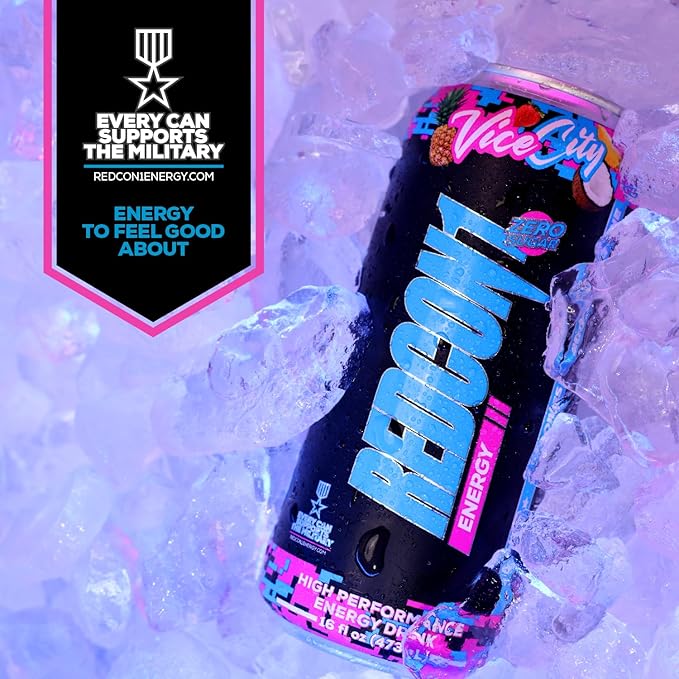 REDCON1 Energy High Performance Drink, Vice City - Zero Sugar Energy Drink with Alpha GPC Nootropic