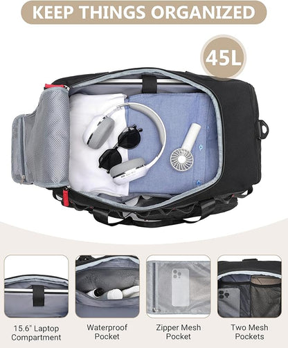 MCBD Gym Bags for Men & Women, 45L Travel Duffle Sports Backpack with Shoes & Laptop Compartment