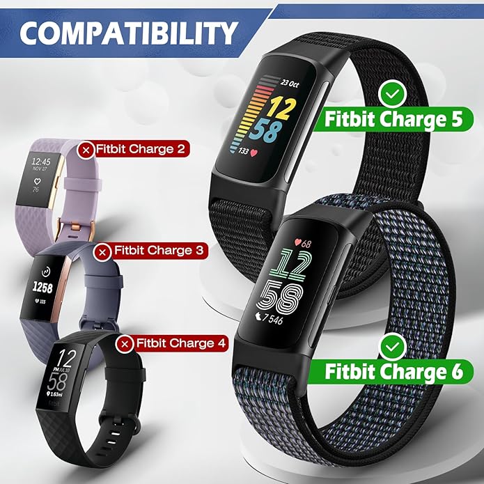 Sport Loop Nylon Watch Bands Compatible with Fitbit Charge 6/5, Adjustable Breathable Replacement