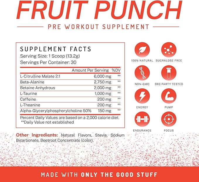PWDRS Pre-Workout Powder, All Natural Pre Workout for Energy, Pump, Endurance & Strength, with