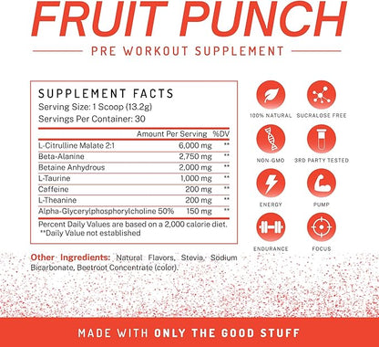PWDRS Pre-Workout Powder, All Natural Pre Workout for Energy, Pump, Endurance & Strength, with