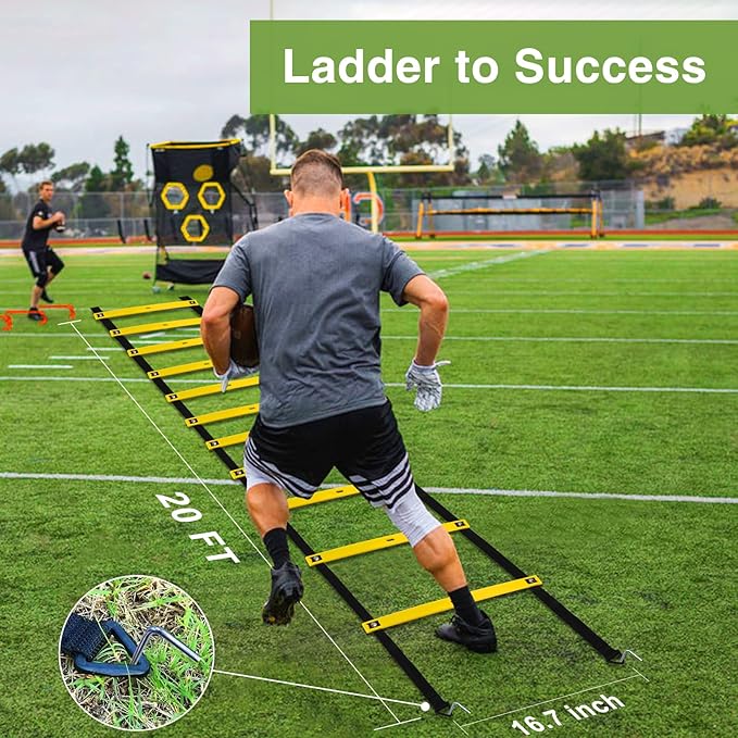Agility Ladder Training Equipment Set - Agility Ladder(12 Rungs/20ft), 4 Speed Hurdles, 12 Training