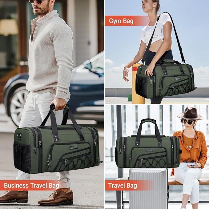 WITZMAN Duffle Bag for Men Nylon Large Gym Weekender Bag with Shoe Compartment Expandable Carry on