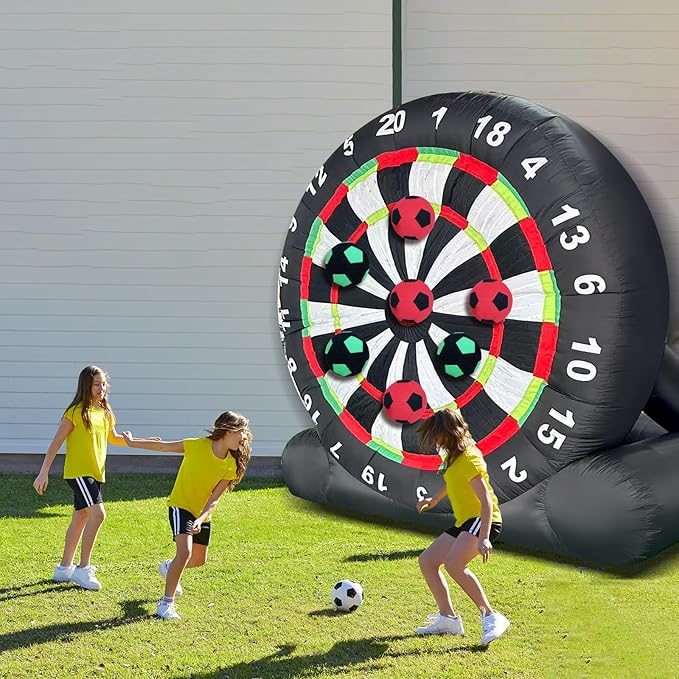 WARSUN 10Ft Giant Inflatable Soccer Darts Board Outdoor Dart Board with 8 Soccer Balls & 350W