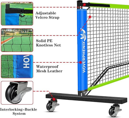 Hoverphenix Pickleball Net for Driveway, 22FT Regulation Size Pickleball Net with Paddles Set of 4