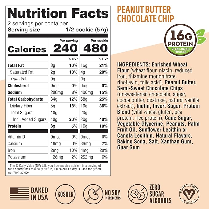 Lenny & Larry's The Complete Cookie, Peanut Butter Chocolate Chip, Soft Baked, 16g Plant Protein