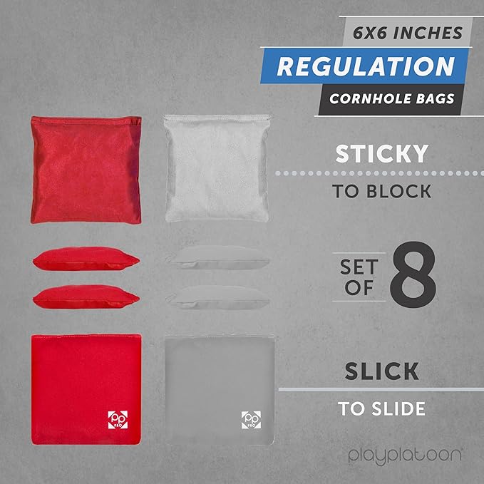Professional Cornhole Bags - Set of 8 Regulation All Weather Double Sided - Sticky Side/Slick Side