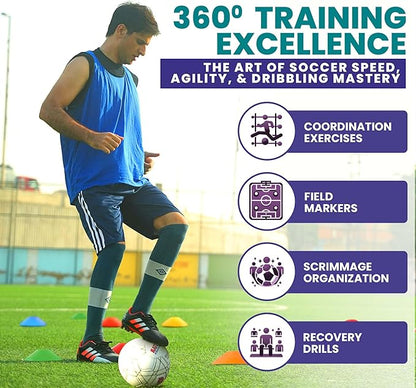 Soccer Cones 100/50/25 Pack with Carry Bag & Holder Five Colors | Agility Disc Cones Set for